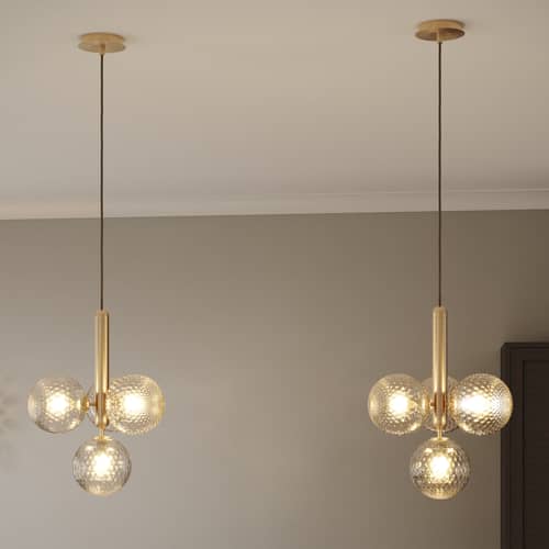 Pendelleuchte Miira 4 glas transparent / Ø 38 cm - NUURA - Transparent (facettiert) / Gold, transparent - Aluminium, mundgeblasenes Glas