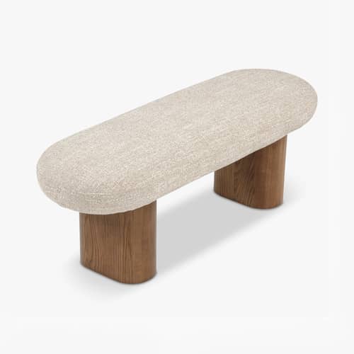 Gepolsterte Bank Popa textil beige / L 132,5 cm - NV GALLERY - Beige / Nussbaum - Gebeizte Massiveiche, Schaumstoff, Tissu Tweed