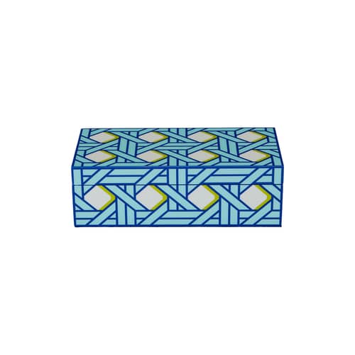 Schachtel Basketweave Small holz blau / 20 x 10 cm x H 6 cm - Jonathan Adler - Small / Blau - lackierte Holzfaserplatte, Velours