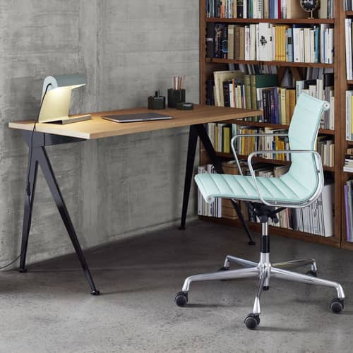 Scrivania Compas Direction metallo blu legno naturale / Jean Prouvé, 1953 - L 125 cm - Vitra - Rovere naturale / blu Marcoule - Acciaio, Rovere massello