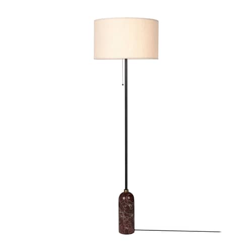 Stehleuchte Gravity marmor rot / Ø 50 x H 168 cm - Gubi - Bordeauxroter Marmor / Beiger Lampenschirm - Leinen, Marmor