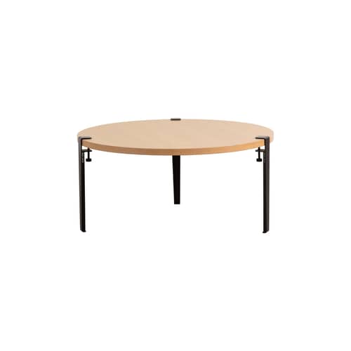 Table basse Brooklyn bois naturel / Ø 90 x H 43 cm - Chêne massif - TIPTOE - Noir graphite / Chêne - Acier thermolaqué, Chêne massif