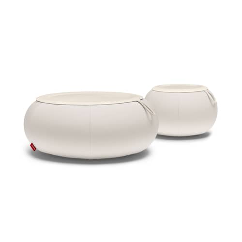 Table basse Dumpty OUTDOOR tissu beige / Gonflable - Ø 87,5 x H 35 cm - Fatboy - Pebble - Acier, PVC, Tissu d\'extérieur oléfine