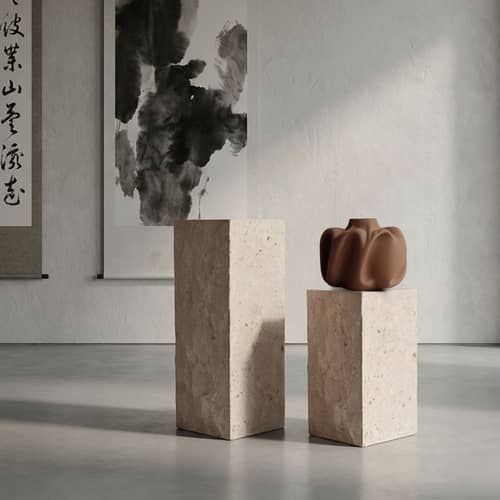Table d\'appoint Podium Maxi / 30 x 30 x H 80 cm - Pierre naturelle - 101 COPENHAGEN - H 80 cm / Blanc - Pierre