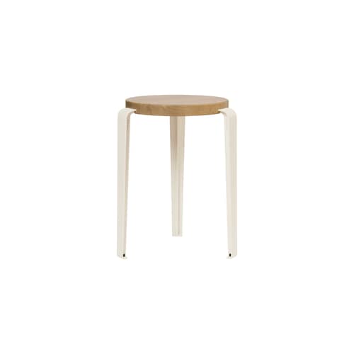 Tabouret empilable Lou / H 45 cm - Chêne éco-certifié - TIPTOE - Blanc crème - Acier thermolaqué, Chêne massif éco-certifié