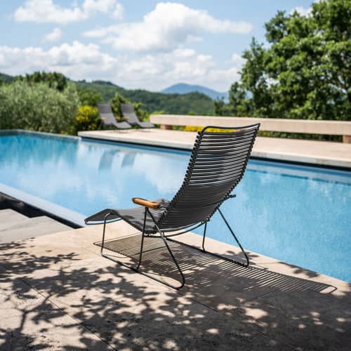 Transat inclinable Click Sunlounger plastique rouge / 7 positions - Houe - Paprika - Acier thermolaqué, Bambou, Polypropylène