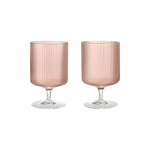 Set de 2 verres à vin Ripple verre rose / 27 cl - Ferm Living - Rose poudré - Verre soufflé bouche
