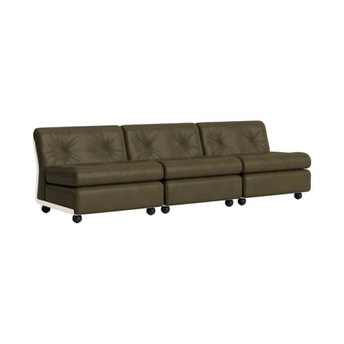 Sofa Amanta leder grün / 3-Sitzer - L 238 cm / Neuauflage 1966, Mario Bellini - Hay - Waldgrün (Leder) - Leder, Recyceltes ABS, Schaumstoff