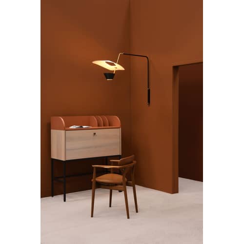 Applique avec prise G25 blanc or métal / Potence - Réédition 1951, Pierre Guariche - SAMMODE STUDIO - Noir, laiton & blanc - Acier laqué, Laiton brossé, Métal laqué