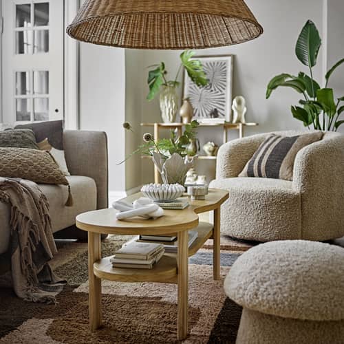 Fauteuil pivotant Bocca tissu beige / Tissu bouclé - Bloomingville - Crème (tissu bouclé) - Fer, Mousse, Pin, Tissu bouclé