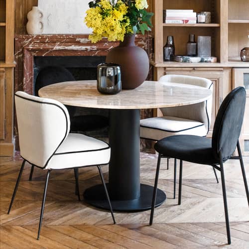 Gepolsterter Stuhl Wayne textil beige - NV GALLERY - Vanille / Schwarze Paspel - Eisen, Gewebe, High Density-Schaum