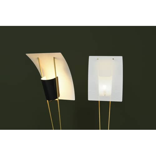 Lampadaire G30 métal blanc noir or / Réédition 1958, Pierre Guariche - SAMMODE STUDIO - Noir & blanc / Laiton - Acier laqué, Laiton brossé