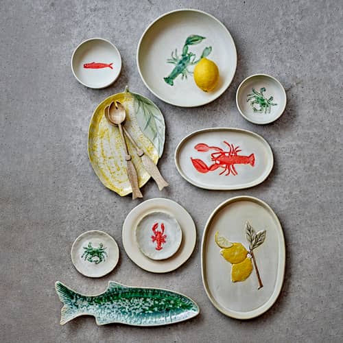 Hadden Petit fours plates ceramic red / Set of 4 - Ø 13 cm - Bloomingville - Red lobster - Enamelled sandstone