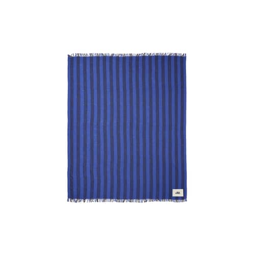 Plaid Band bleu / 160 x 200 cm - Lin & coton - Tom Dixon - Bleu & noir - Coton, Lin