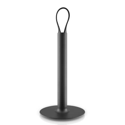 Porte-rouleau essuie-tout  métal cuir noir / Lanière cuir - Eva Trio - Noir / Cuir noir - Acier inoxydable, Cuir, Silicone