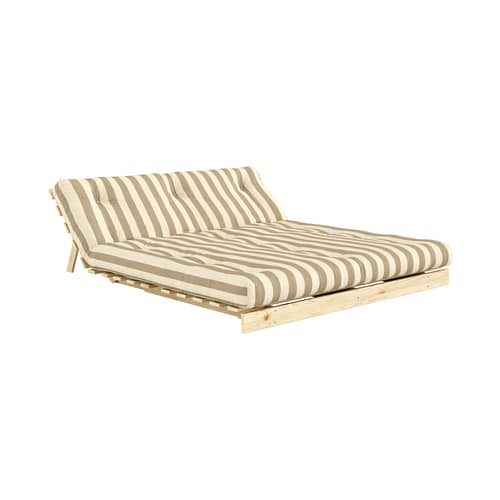 Divano convertibile Roots tessuto beige / L 160 cm - 3 posizioni / Struttura in pino chiaro - KARUP - A righe crema / Sabbia (421) - Espanso, Pino massello certificato FSC, Tessuto