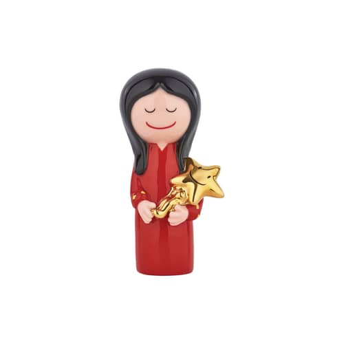 Statuina del presepio Happy Eternity Baby - Donna Stella ceramica rosso / Decorazione a mano - Alessi - Rosso - Porcellana