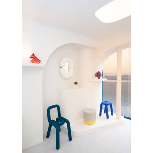 Tabouret rembourré Bold / Rembourré - Moustache - Beige - Acier, Mousse polyuréthane, Tissu