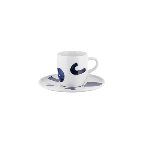 Set de 4 tasses à espresso + soucoupes Itsumo - Yunoki - Alessi - Blanc & bleu - Porcelaine