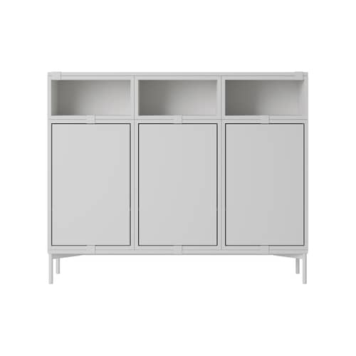 Zubehör  holz grau / Sockel auf Füßen B 131 x T 35 x H 17 cm - Für Module Stacked Medium oder Large - Muuto - Grau - mitteldichte bemalte Holzfaserplatte, Stahl