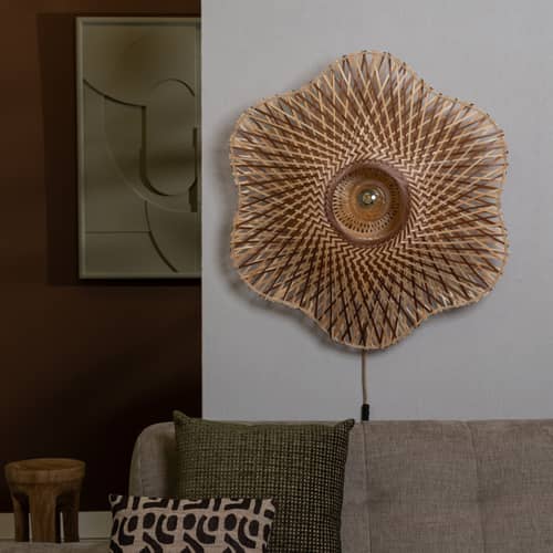 Applique avec prise Madura / Ø 87 cm - Bambou - GOOD&MOJO - / Ø 87 cm - Marron & naturel - Bambou, Fer