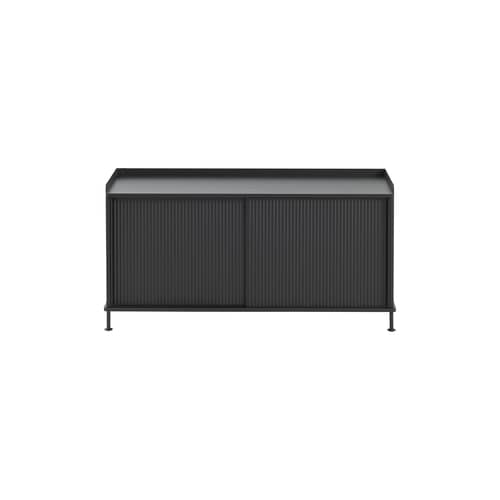 Buffet Enfold métal noir / L 124 x P 45 x H 63 cm - Muuto - Noir / Noir - Acier thermolaqué, Chêne massif laqué