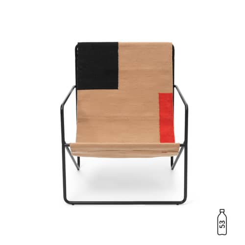 Fauteuil Desert tissu multicolore beige / Structure noire - Bouteilles plastique recyclées - Ferm Living - Métal noir / Toile Block - Acier thermolaqué, Tissu recyclé
