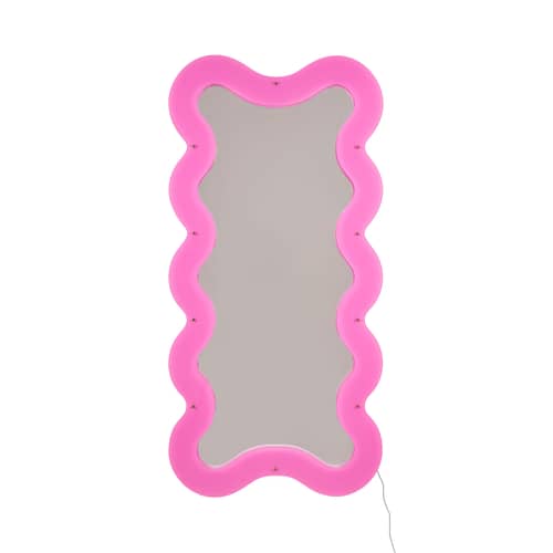 Supercurve - Tall Illuminated mirror with socket plastic material pink / LED - L 90 x H 185 cm - Seletti - Tall / H 185 cm - Acrylic, Glass