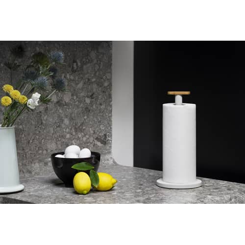 Mattina Kitchenroll holder metal grey / Steel & bamboo - Alessi - Grey & bamboo - Bamboo, Stainless steel