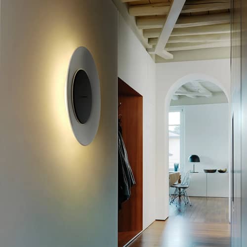 Lunaire LED Wall light metal white / Ø 75 cm - Adjustable light - Fontana Arte - White & black - Aluminium