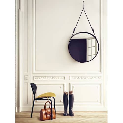 Miroir mural Adnet cuir marron / Ø 58 cm - Réédition 50\' - Gubi - Marron - Cuir