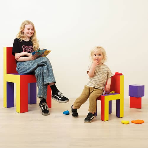 Sedia per bambino Tagadà Mini legno multicolore - STAMULI - Rosso-blu/Bianco - Compensato, Laminato HPL