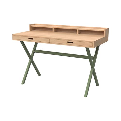 Bureau Hyppolite bois et métal vert / L 120 x P 56 cm - Hartô - Chêne naturel / Vert sauge - MDF plaqué chêne, Métal laqué