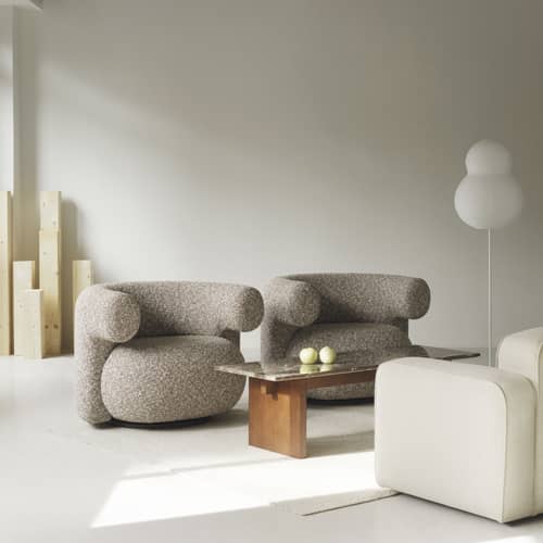 Poltrona girevole Burra tessuto grigio - Normann Copenhagen - Grigio (Tessuto Hallingdal 110) - Acciaio, Schiuma PU, Tessuto Kvadrat