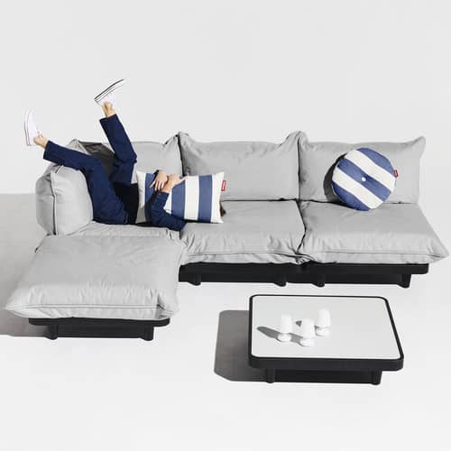 Canapé de jardin 4 places Paletti set tissu gris / Accoudoir gauche - L 280 x 190 cm - Fatboy - Gris pierre - Acier, Mousse polyester, Polyéthylène recyclé, Tissu oléfine