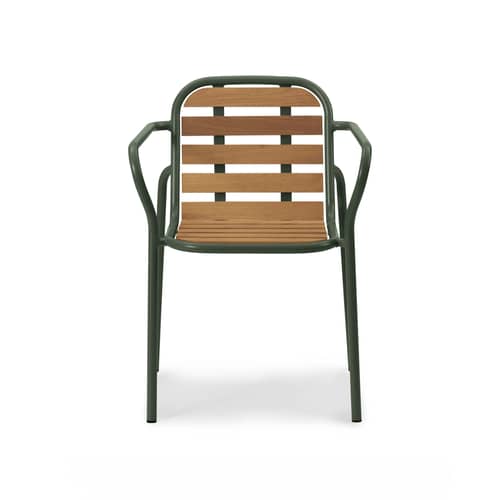 Fauteuil de repas empilable Vig Wood bois naturel - Normann Copenhagen - Vert foncé / Bois - Acier thermolaqué, Bois de robinier huilé