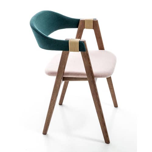 Fauteuil rembourré Mathilda tissu bleu rose vert bois naturel - Moroso - Turquoise / Rose pâle / Frêne teinté  - Mousse, Noyer massif, Tissu Kvadrat