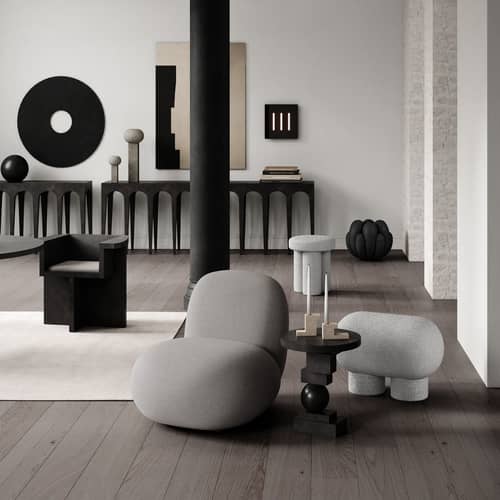 Fauteuil rembourré Toe Flat tissu beige - 101 COPENHAGEN - Taupe (tissu Pallazo 163) - Bois, Mousse, Tissu