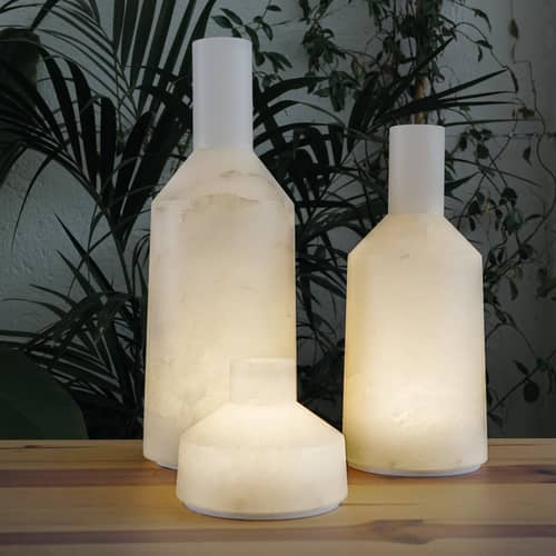 Lampada da esterno ricaricabile senza fili Alabast Small LED pietra bianco / H 39 cm - Alabastro - Carpyen - H 39 cm / Bianco - Alabastro