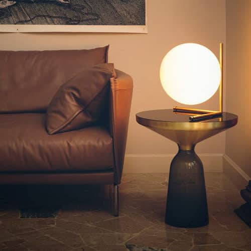 Lampada da tavolo IC T2 vetro metallo / H 35 cm - Flos - Ottone - Acciaio, vetro soffiato