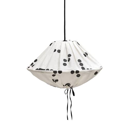 Yumi Lampshade textile black / Ø 50 x H 30 cm - Linen - NOBODINOZ - Black / Polka Dots - Iron, Linen