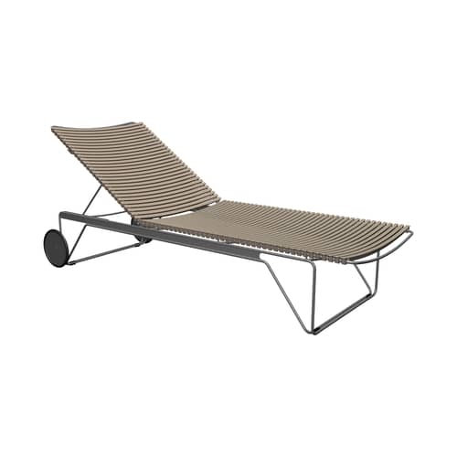 Transat inclinable à roulettes Click plastique beige - Houe - Beige - Acier thermolaqué, Bambou, Polypropylène