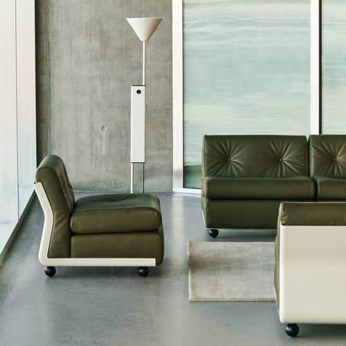 Divano destro Amanta pelle verde / Modulare - L 158,5 cm / Riedizione 1966, Mario Bellini - Hay - Verde foresta (pelle) - ABS riciclato, Espanso, Pelle