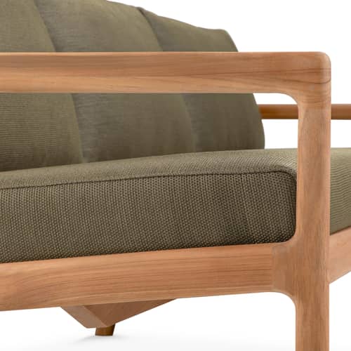 Canapé de jardin 3 places Jack Outdoor / L 265 cm - Teck - Ethnicraft - Vert - Mousse, Teck massif, Tissu polypropylène