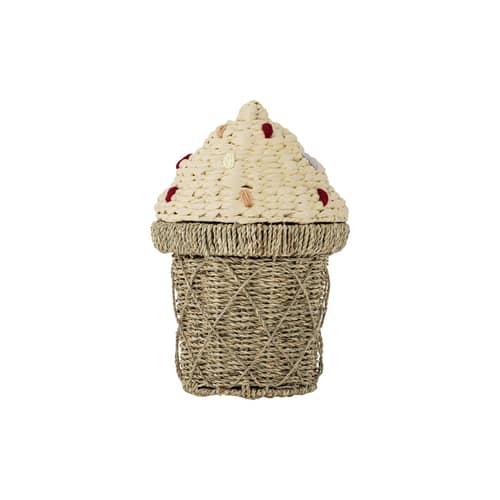 Cestino Cillie fibre beige / Ø 28 x H 41 cm - Bloomingville - Naturale ed ecru - Erba marina, Ferro, Giacinto d\'acqua, Lana