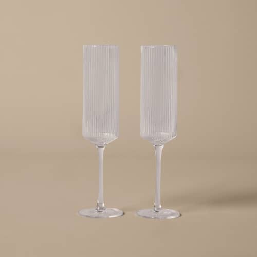 Flûte da champagne Ripple vetro trasparente / Set di 2 - Ferm Living - Trasparente - Vetro soffiato a bocca