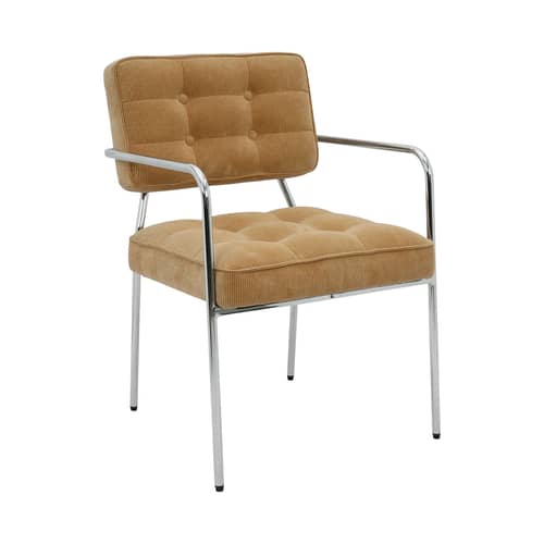Gepolsterter Armlehnstuhl Orea textil beige - NV GALLERY - Aprikosenorange (gerippter Samt) / verchromtes Metall - Eisen, gerippter Samt, High Density-Schaum
