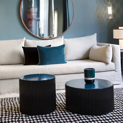 Kissen Double jeu textil blau / Velours - 40 x 55 cm - Maison Sarah Lavoine - Blau Sarah / Radieschen schwarz - Schaumstoff, Velours