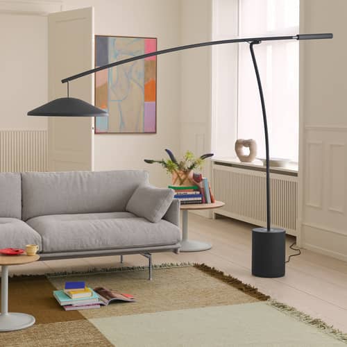 Lampadaire Contra métal noir / Orientable - H 188 x L 256 cm - Muuto - Noir - Acier, Aluminium, Béton