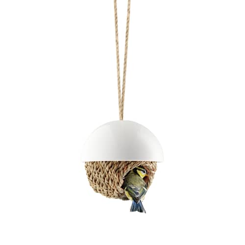 Nichoir à oiseaux  céramique fibre végétale blanc marron / Ø 13 cm - Porcelaine & jonc - Eva Trio - Blanc & marron - Jonc, Porcelaine
